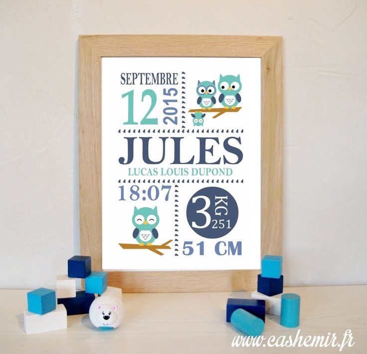 Cadeau Naissance Stats De Naissance Decoration Chambre Bebe Garcon Fichier Imprimable N 58 Hibou Chouette Decoration Pour Enfants Par Cashemir Cashemir Pctr Up